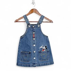 VTG Mickey & Co. Disney Denim Jumper Dress Girls 6X Blue Jean Embroidered Pocket